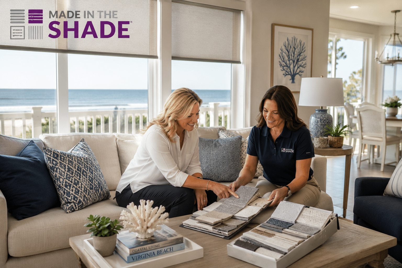 A client of Made in the Shade is having an in-home-consultation.