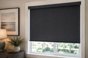 A close up of a window with blackout cellular shades.